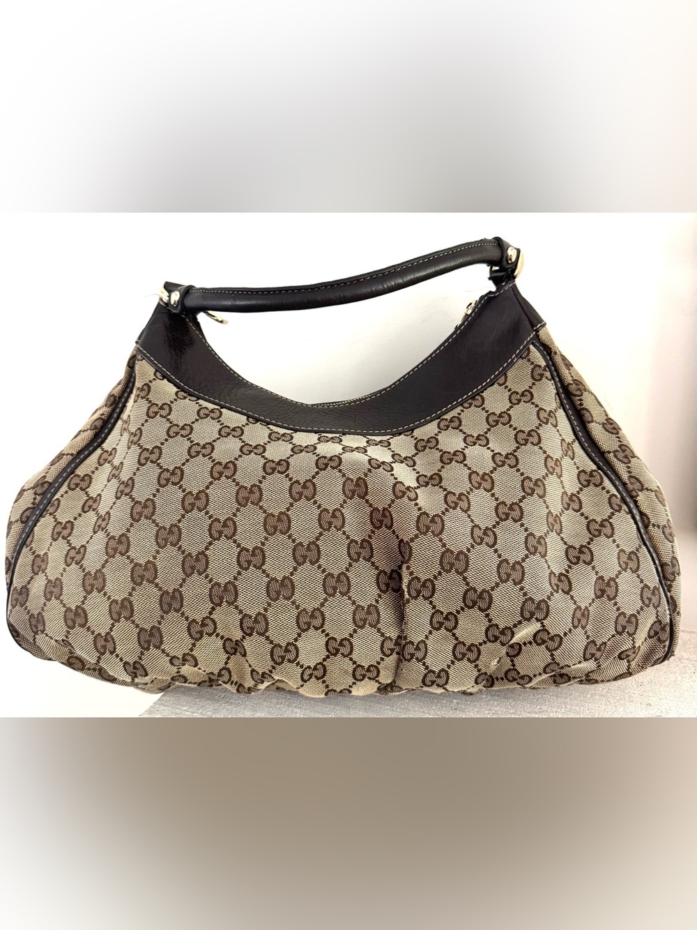 GUCCI Abbey D Ring GG Canvas Hobo Shoulder Bag Large Monogram Brown - Picture 4 of 13